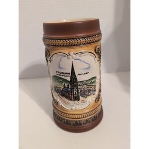 Original King German Beer Mug Hand Painted Handmade Depicting Freiburg & Munster